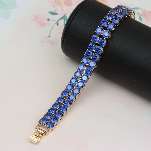 Elegant Rose Gold Bracelet with Blue Crystal Stones, XPBL0635 - Picture 10 of 12